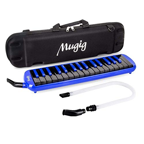 Mugig Melodica 32 Tasten, C-Schlüssel, Piano/Keyboard inspiriertes Instrument tragbar, Phosphorbronzefarben, geeignet für Übungen, Lehrer oder Bühnenaufführung. (Schwarz und Blau)