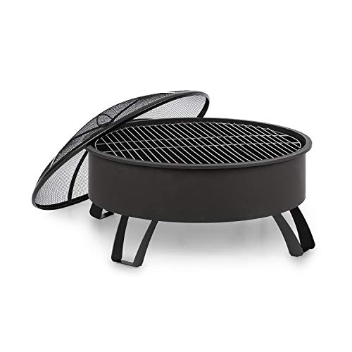 blumfeldt Oreos 2-in-1 Feuerschale und Grill (Ø 75 cm, Abnehmbarer Funkenschutz, Ø 68 cm Grillrost, FireView Concept, pulverbeschichteter Stahl, inkl. Schürhaken und Grillrost) schwarz
