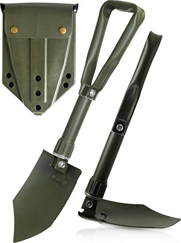 normani EXTRA STABIL - BW Klappspaten mit Tasche, Bundeswehr/US Army Militär Schaufel/Feldspaten/Spaten aus Carbonstahl/Stahl - Ideal für Outdoor, Camping, Survival und Jagd Farbe Olive