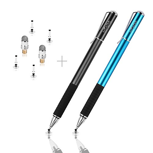 Mixoo Pen Tablet Eingabestifte Fuer Smartphone Touch Screen Stift Stylus Tablet ipad Touchpen für Smartphones 2 in 1 Stylus mit 4 Ersatz Fein Disc Tips, 2 Fiber Tip (Schwarz + Blau)