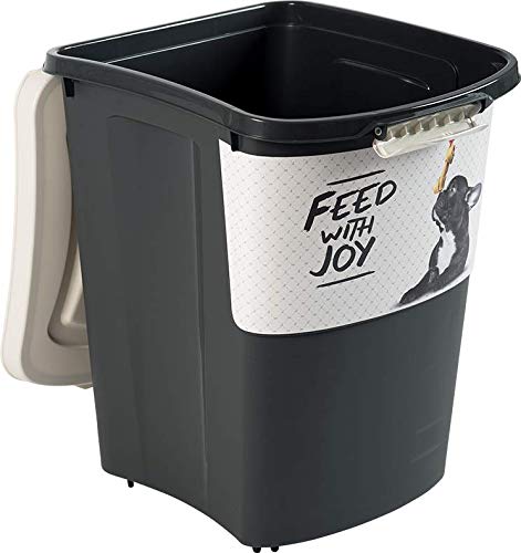 Rotho 4550010536 Aufbewahrungsbox für Tierfutter Archie - aus Kunststoff (PP) - Futtertonne mit Rollen & 18 kg Volumen, Einheitsgröße, schwarz/weiß