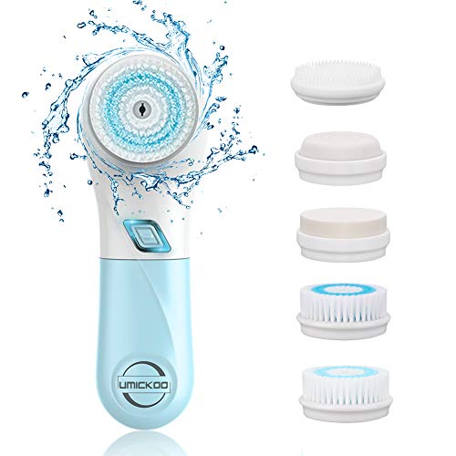 Gesichtsreinigungsbürste Umickoo 5 in 1 wasserdichte elektrische Gesichtsbürste mit 5 Bürstenkopf, 2 Stufen Geschwindigkeiten Tiefenreinigung Sanfte Exfoliation mit Bewahrungskoffer