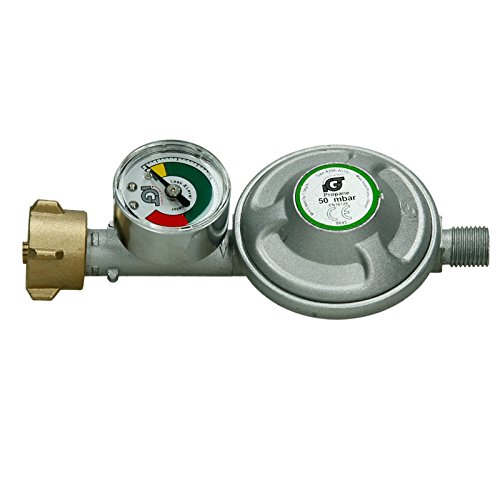 ECD Germany Druckminderer - 50 mbar - mit Manometer - für Brenner - Druckregler - Gasdruckminderer - Gasregler - Gasbrenner - Gas - Propan - Niederdruckregler
