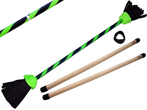 FLASH Pro Flowerstick Set (GRUN) Silikon beschichtet Flower & Handstäbe! Suprime Qualität, Fiberglasstock, Silicone Grip, Wildlederfransen, Befestigungsgurt. Flames N Games Devilsticks für Anfänger und Profis.