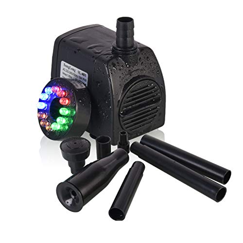 USCVIS Wasserpumpe Tauchpumpe 220GPH (800 L/H 15W) mit LED Licht Beleuchtung, Unterwasser Wasserspielpumpe für Garten Aquarien Teich Brunnen