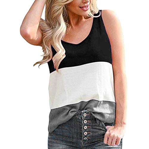 UYSDF Ärmellose Rundhals-Shirts für Damen Patchwork Side Slit Casual Tank Tops 2019