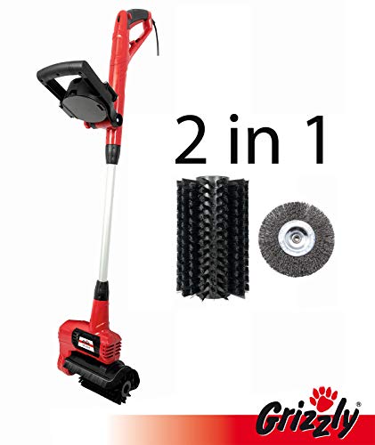 Grizzly Elektro Universal-Reinigungsbürste ERB 550 - Flächenreiniger für Stein, Beton, Terrassen, Fugen - Fugenbürste gegen Unkraut im Set mit 2 Bürsten