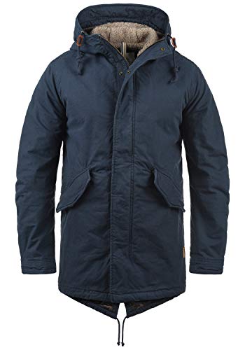 JACK & JONES Originals Jabari Herren Winter Jacke Parka Mantel Lange Winterjacke gefüttert mit Teddy-Futter und Kapuze, Größe:XL, Farbe:Total Eclipse