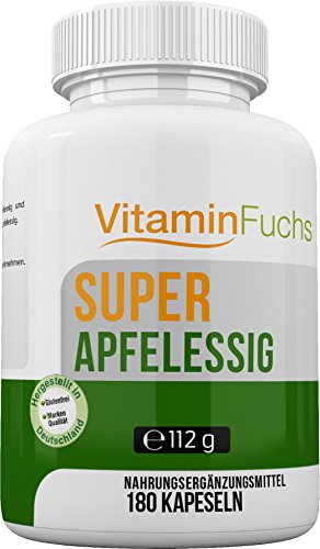Apfelessig Kapseln natürlich und hochdosiert. Ideal bei der Stoffwechsel Kur. Apfelessig Deluxe - 180 Kapseln von VitaminFuchs