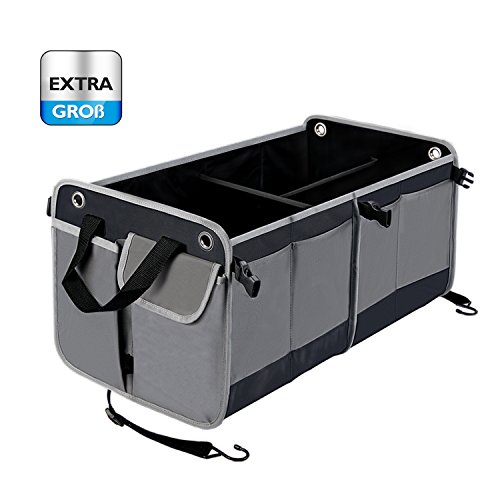 Kofferraumtasche, HIHILL Kofferraum Organizer Auto, Groß Kapazität (Mit Klett, Größe 65* 35,5* 32,5 cm, 12 Taschen, 3 Fächer ), Faltbare Wasserdicht Rutschfest Ideal für Auto, SUV, Minivan, Truck, Zuhause, Büro