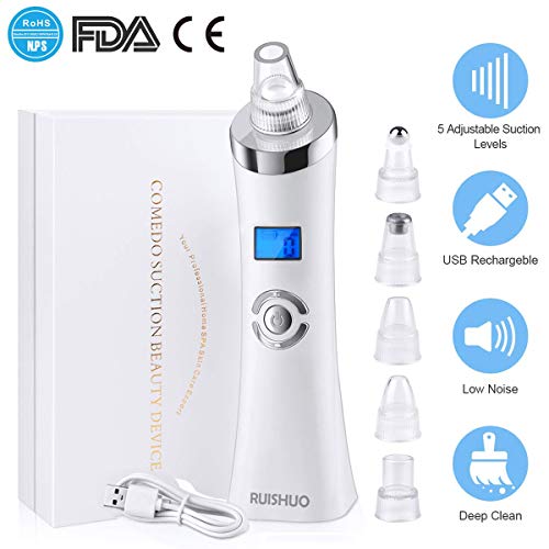 Mitesser Entferner 6 in 1 Standable USB Wiederaufladbare Pore Cleanser Mikrodermabrasion Maschine MIt LED Display Mit 4 Austauschbaren Reinigungsaufsätzen, Mit 30pcs Wattestäbchen für Make-up