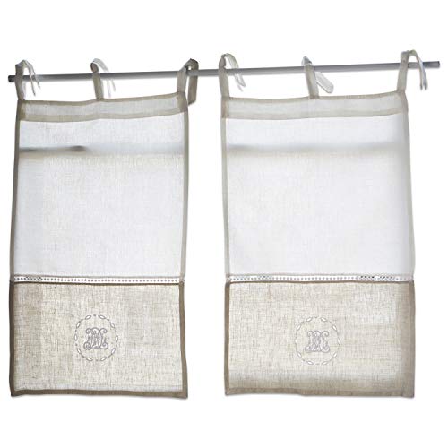 Loberon Scheibengardine 2er Set Christian, Leinen/Baumwolle, H/B ca. 70/45 cm, Creme