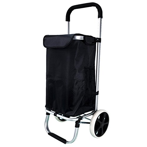 QTC ALU Einkaufstrolley Korb Trolley klappbar Einkaufstasche Einkaufswagen Shopper (Schwarz)