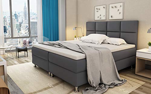 Home Collection24 GmbH Boxspringbett Bett Hotelbett Amsterdam 180 x 200 cm Designerbett Kunstleder, Farbe:Grau