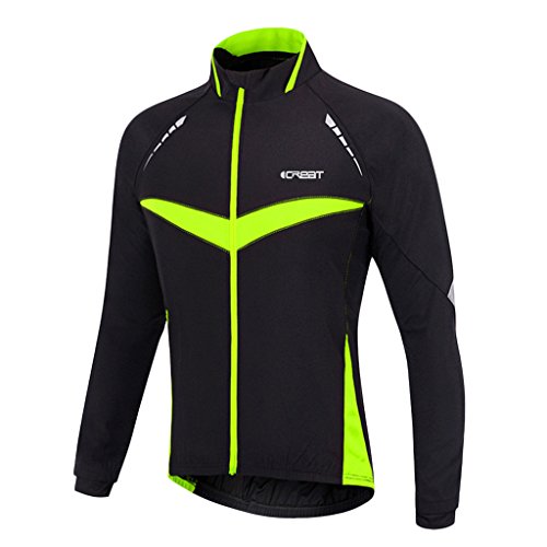 iCREAT Herren Jacket Air Jacket Winddichte Wasserdichte MTB Mountainbike Jacket Visible reflektierend, Fleece Warm Jacket für Herbst, Grün Gr.L