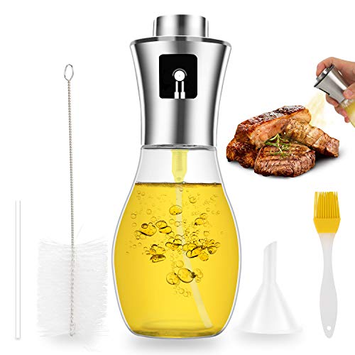 INVOKER Öl sprüher Flasche 200 ml,Olivenöl Sprühflasche Premium Essig/Öl spender aus Edelstahl und Glas,Verbessertes Oil Sprayer für BBQ Pasta Backen Kochen,BPA-Free and 100% Food Safetyüche Kochen