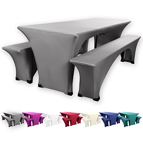 Gräfenstayn Leopold Stretch Biertischhussen-Set 3 tlg für Bierzeltgarnitur – 70cm oder 50cm Tischbreite - mit Öko-Tex Standard 100 (70 x 220 cm, Anthrazit)