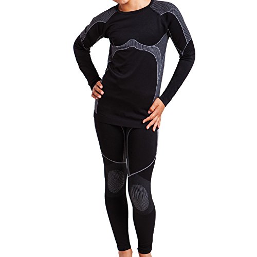 Gomati Kinder Thermo Funktions-Set Seamless Schwarz / Grau-158 / 164