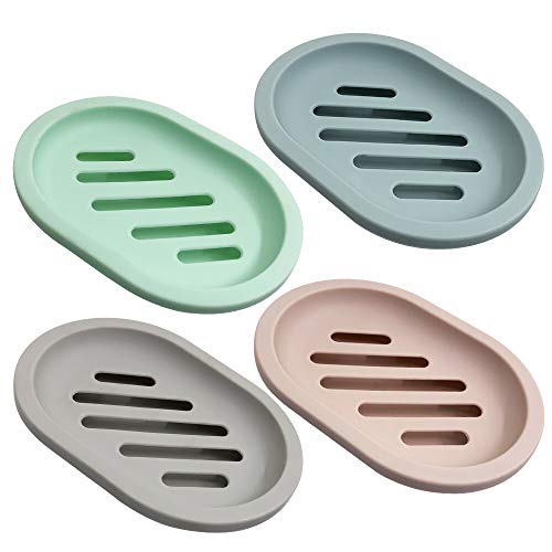 SENHAI 4 Stück Seifenschale zum Duschseifendose, Soap Saver Case Halter mit Abfluss für Badezimmerzähler, Dusche, Küche, Seife trocken halten und sauber, 4 Farben (Wuchs, Blau, Pink, Grün)