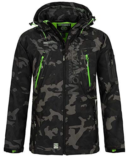 Geographical Norway Herren Softshell Outdoor Jacke Tambour/Taco/Techno abnehmbare Kapuze Black/Green L