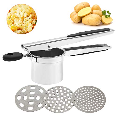 Ballery Kartoffelpresse aus Edelstahl, Spätzlepresse mit 3 Lochscheiben, Professionelle Kartoffelpresse Edelstahl rostfrei für Kartoffelpüree, Obstsäfte, Gemüsebrei
