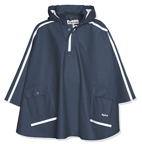 Playshoes Kinder Regencape, leichter Regenponcho, mit extra langem Rücken und abnehmbarer Kapuze, Blau (marine), 140