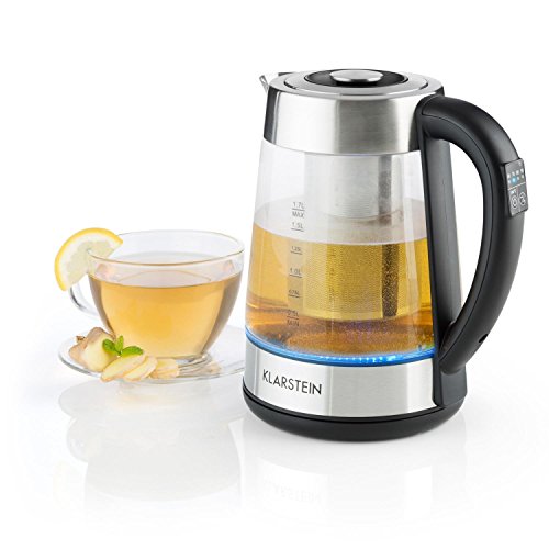 Klarstein Ostfriese • Wasserkocher • Teekocher • Herausnehmbares Teesieb • 1,7 Liter • 2200 W • 4 Einstellbare Temperaturstufen • Cool-Touch • Edelstahl & Glas