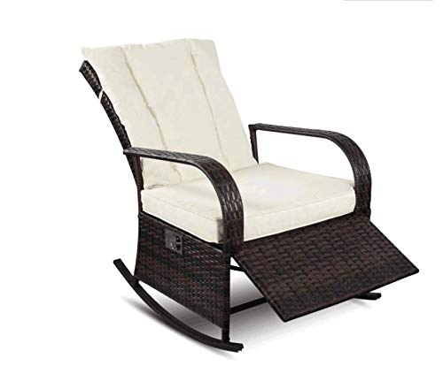 YOUKE Outdoor Wicker Schaukelstuhl, Outdoor Glider Patio Sessel Lounge Chair（Braun）