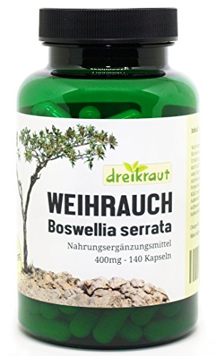 Weihrauch-Kapseln - 400mg, Boswellia Serrata, 140 Stück - hochdosiert, frei von Zusätzen, rückstandsgeprüft, 100% Indischer Weihrauch, natürlicher Entzündungshemmer