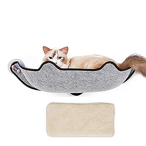 KOBWA katzenhängematte Katzen Fensterplatz Window Lounger, Cat Fenster Bett mit mit 1 Matte and 3 Saugnäpfen Pet Glass Fensterbrett Katzenhängematte Katzebett Fenster bis zu 10 kg für Katzen