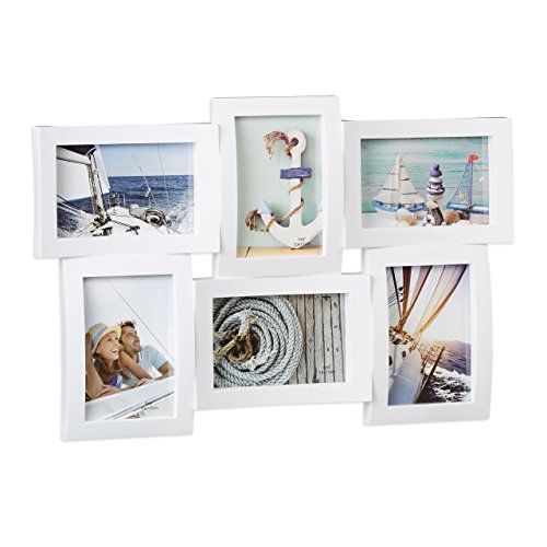 Relaxdays Bilderrahmen für mehrere Fotos, Collage für 6 Bilder, Fotorahmen in 3D-Optik, zum Hängen, 33 x 47,5 cm, weiß