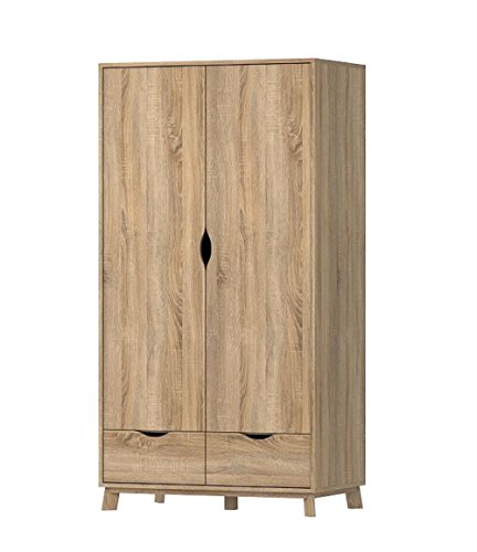 Dynamic24 Kleiderschrank Metcalfe 2türig Schlafzimmer Schrank Wäscheschrank Eiche Dekor