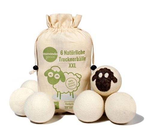 Trocknerbälle für Wäschetrockner. 6 XXL extragroße Filzbälle aus Schafwolle, der natürliche Weichspüler. Ideal für Daunenjacken. Dryer Balls Trocknerkugeln für Daunen.