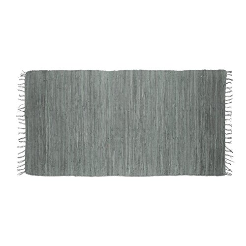 Relaxdays Flickenteppich grau 70 x 140 cm mit Fransen 100 % Baumwolle, einfarbig, Fleckerlteppich, anthrazit