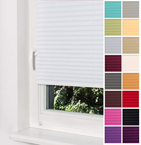 Home-Vision Plissee Faltrollo ohne Bohren mit Klemmträger / -fix (Weiß, B125cm x H150cm) Blickdicht Sonnenschutz Jalousie für Fenster & Tür