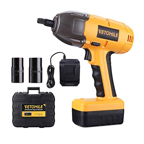 Vetomile Akku Schlagschrauber 1/2 Zoll,18V 400Nm 1,5Ah, 2 Stecknüsse von 17mm/19mm und 21mm/23mm, mit Akku Ladegerät und Kiste, ideal zum Reifenwechsel usw.