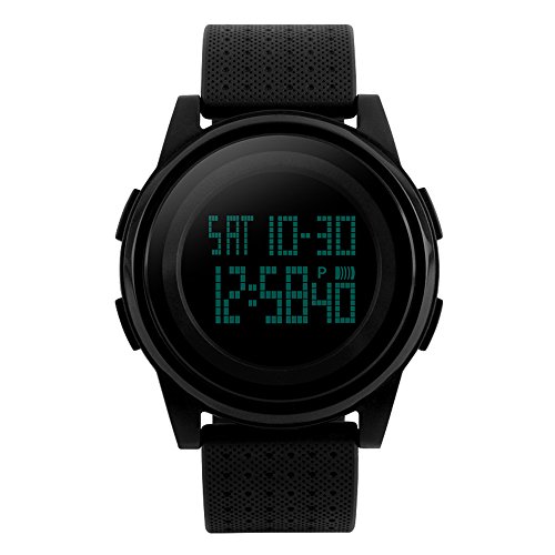 Herren Digitaluhr Militär Sportuhren für Männer, Big Face Gummiband 50M Wasserdicht mit Hintergrundbeleuchtung Schwarz von FunkyTop