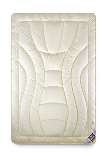 Wolle Duo-Bettdecke 155x220 Premium Qualität mit feinste, äußerst bauschige echter Schurwolle gefüllt - extrawarm. Bezug Mako-Satin mit Seidenfinish, 100% Baumwolle.