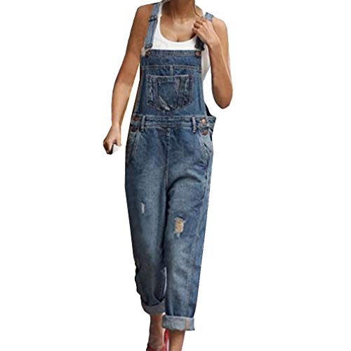 Hibote Damen Overall Latzhose Loch Jean Lange Hosen Spielanzug Ärmellos Jumpsuit Lose Freizeit Playsuit Strampler Denim Hosen Dungarees Clubwear - 4 Stile S-2Xl