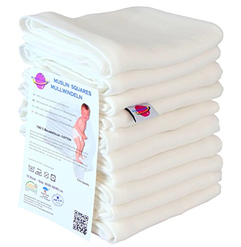 Babymajawelt 9999 Mullwindeln, kochfest, Spucktücher,10er Pack, 80 x 80 cm, weiß