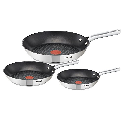 Tefal Duetto Antihaftbeschichtetes Pfannen-Set, Edelstahl/schwarz, 28 cm, 3-Einheiten
