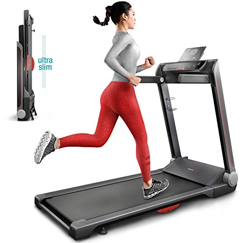 Sportstech FX300 Ultra Slim Laufband Easy-Folding+ kein Aufbau+ Riesige Lauffläche 510x1220mm, 16 km/h+ App, USB Ladeport, Tablet-Holder, Heimtrainer klappbar, Pulsgurt kompatibel für Cardio Training