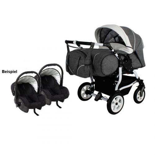 Adbor Duo Spezial Zwillingskinderwagen mit Babyschale, Zwillingswagen, Zwillingsbuggy D-4 grau