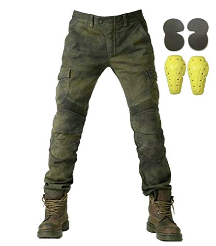 Sportliche Motorrad Hose Mit Protektoren Motorradhose mit Oberschenkeltaschen Armee grün(L- (Waist 34.5'))