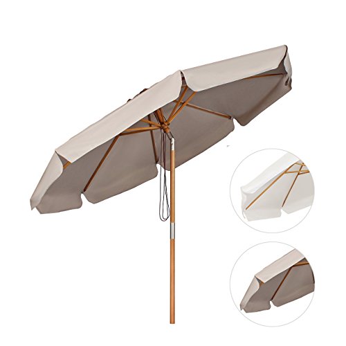 Sekey Sonnenschirm Ø 300 cm Holz-Sonnenschirm Marktschirm Gartenschirm Terrassenschirm Taupe Rund UV50+