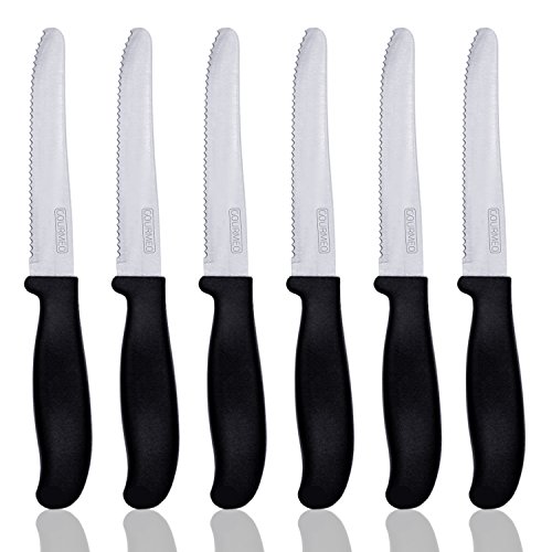 GOURMEO 6er-Set Tafelmesser mit Wellenschliff aus rostfreiem Chromstahl und schwarzem Kunststoff-Griff | 2 Jahre Zufriedenheitsgarantie | Menümesser, Tischmesser, Streichmesser, Wurstmesser, Brotzeitmesser, Tomatenmesser