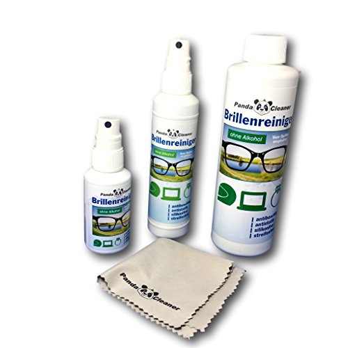 PANDACLEANER Set 400ml Brillenreiniger 50ml Spray für unterwegs + 100ml für Zuhause + 250ml Nachfüllflasche | ohne Alkohol | antibeschlag | streifenfrei | Auch für Displays, Monitore, Visiere
