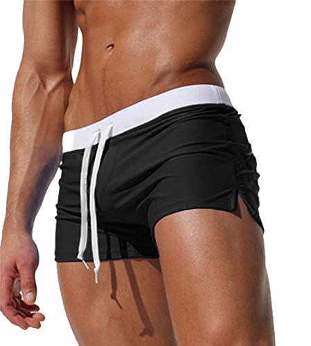 Herren Badehose Jungen Bademode Sexy Badeshorts für Männer für Beach Hotspring Surfen (EU M/Tag L, Schwarz)