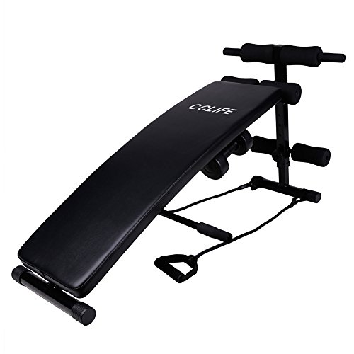 CCLIFE Trainingsbank Bauch-/Rückentrainer Hantelbank Klappbar Schrägbank Beintrainer Multifunktion Fitnessgerät mit Hantelset und Seilen