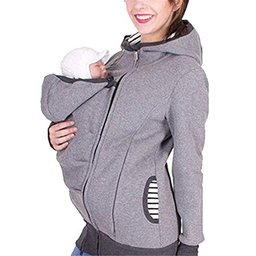 Cytree Tragejacke für Mama und Baby 3 in 1 Damen Langarm Kapuze Känguru Umstandsjacke Warm Tragepullover mit Babyeinsatz (M, Grau)